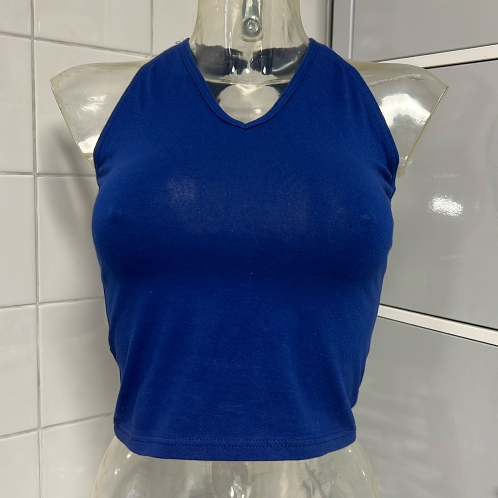 Keyhole Back Halter Dance Team Top NWOT Solid Blue